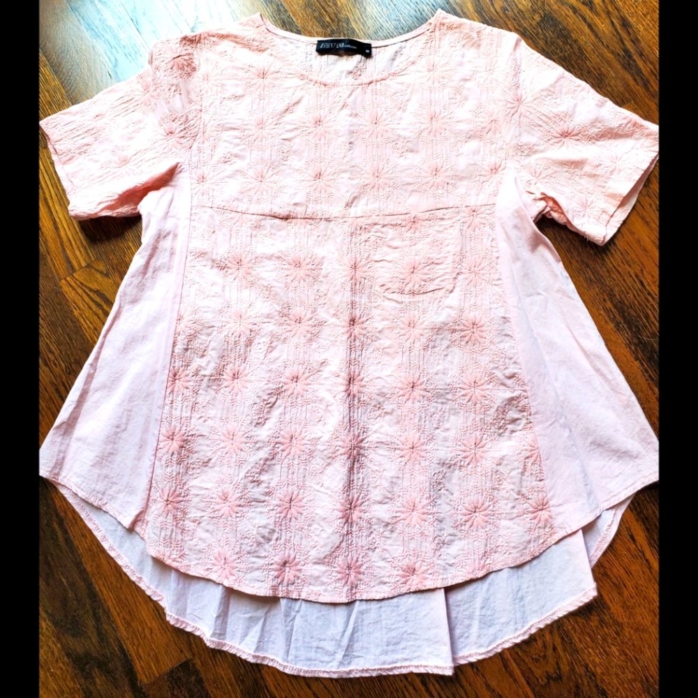 Pink Cotton‎ Blouse Zanzea Embroidered Size M